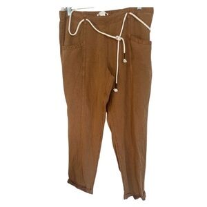 C&C California Brown Straight Leg Pants with Drawstring Waist